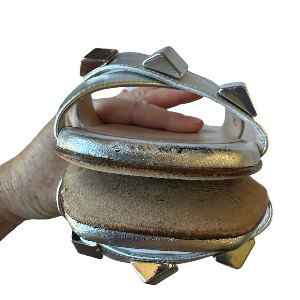 Stuart Weitzman Metallic Silver Cross Studded Lea… - image 5